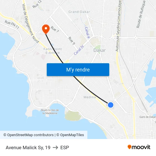 Avenue Malick Sy, 19 to ESP map