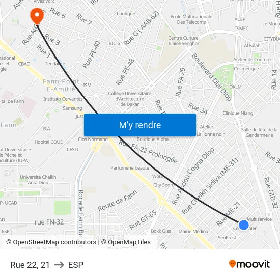Rue 22, 21 to ESP map