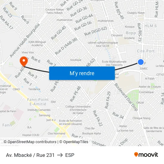 Av. Mbacké / Rue 231 to ESP map