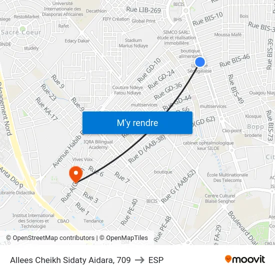 Allees Cheikh Sidaty Aidara, 709 to ESP map