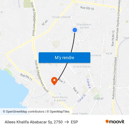 Allees Khalifa Ababacar Sy, 2750 to ESP map