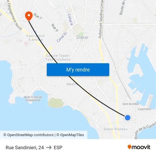 Rue Sandinieri, 24 to ESP map