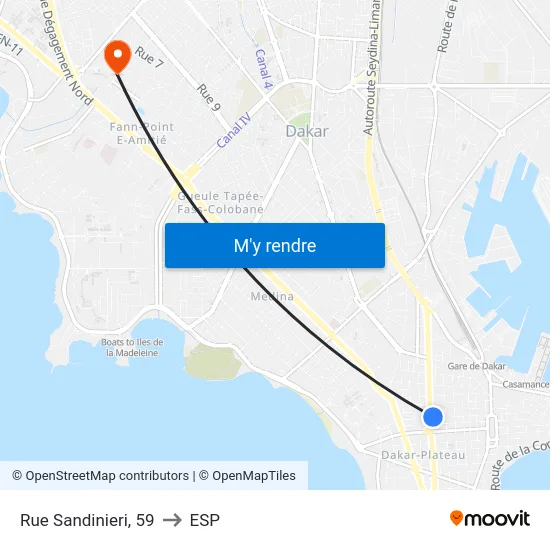 Rue Sandinieri, 59 to ESP map