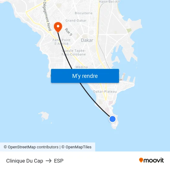 Clinique Du Cap to ESP map