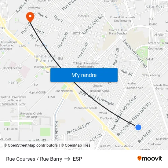 Rue Courses / Rue Barry to ESP map