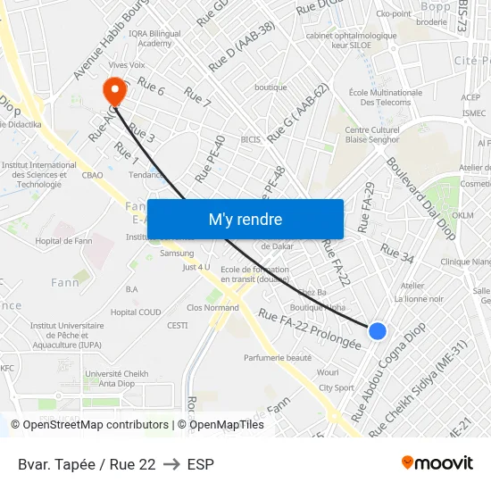 Bvar. Tapée / Rue 22 to ESP map