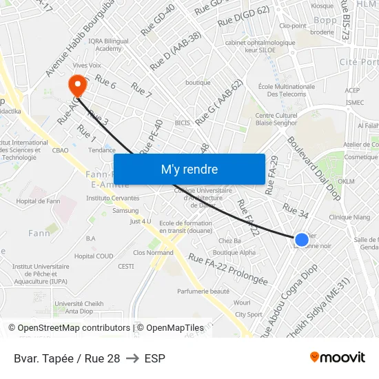 Bvar. Tapée / Rue 28 to ESP map