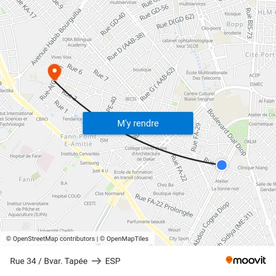 Rue 34 / Bvar. Tapée to ESP map