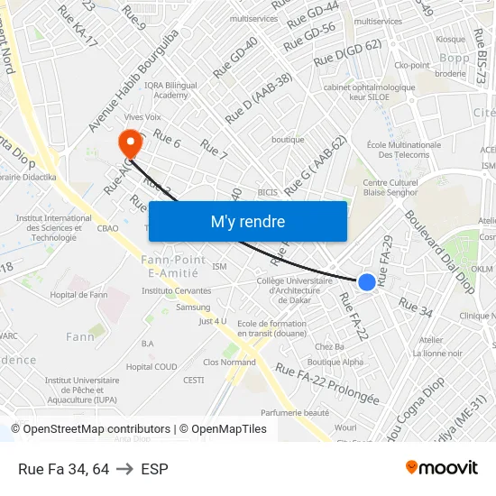 Rue Fa 34, 64 to ESP map