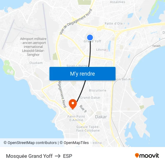 Mosquée Grand Yoff to ESP map