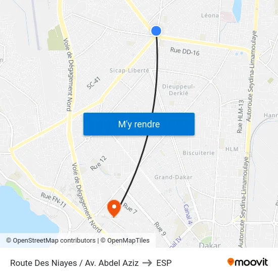 Route Des Niayes / Av. Abdel Aziz to ESP map