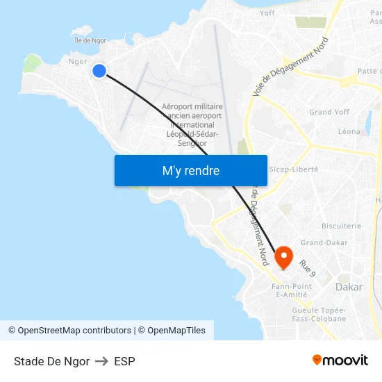 Stade De Ngor to ESP map