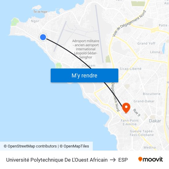 Université Polytechnique De L'Ouest Africain to ESP map