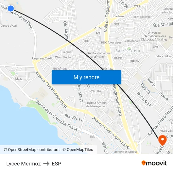 Lycée Mermoz to ESP map