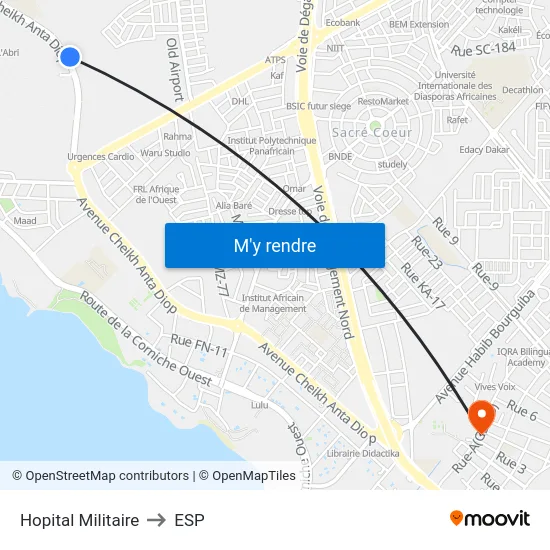 Hopital Militaire to ESP map