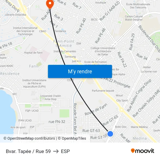 Bvar. Tapée / Rue 59 to ESP map