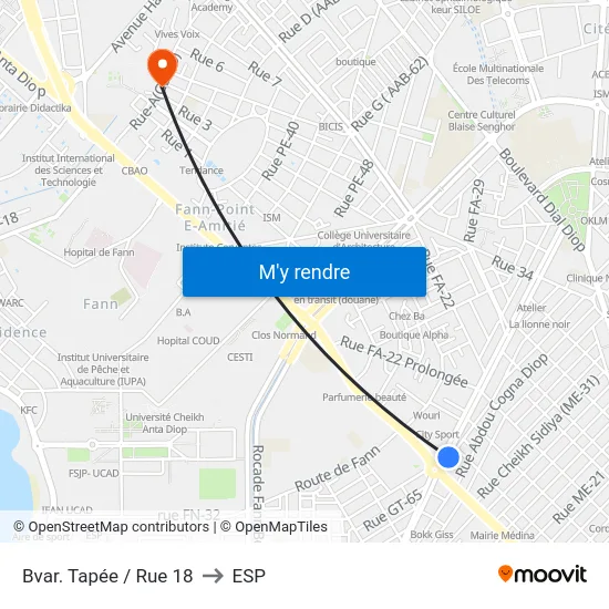 Bvar. Tapée / Rue 18 to ESP map
