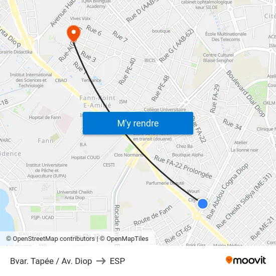 Bvar. Tapée / Av. Diop to ESP map