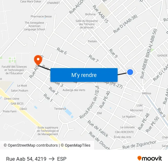 Rue Aab 54, 4219 to ESP map