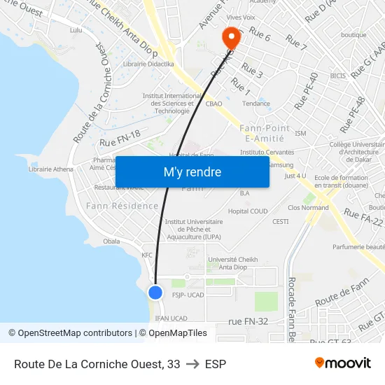 Route De La Corniche Ouest, 33 to ESP map
