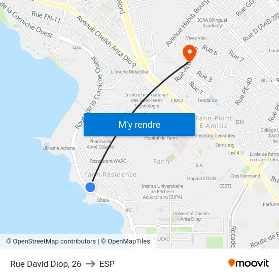 Rue David Diop, 26 to ESP map