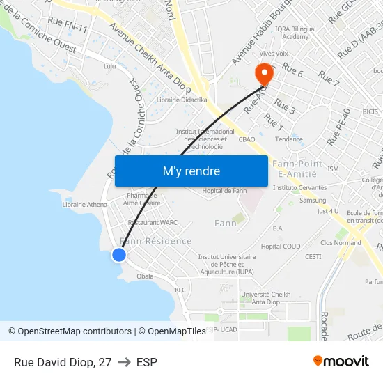 Rue David Diop, 27 to ESP map