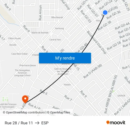Rue 28 / Rue 11 to ESP map