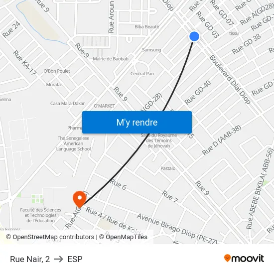 Rue Nair, 2 to ESP map