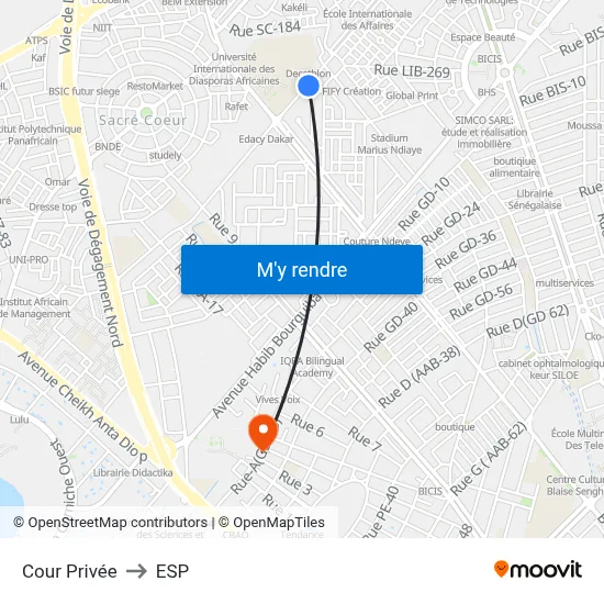 Cour Privée to ESP map