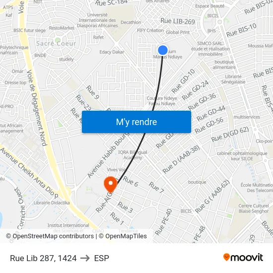 Rue Lib 287, 1424 to ESP map