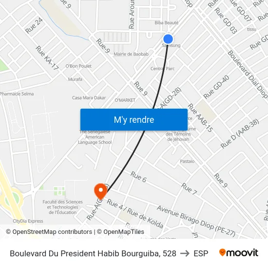 Boulevard Du President Habib Bourguiba, 528 to ESP map