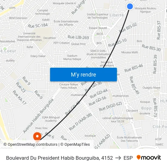 Boulevard Du President Habib Bourguiba, 4152 to ESP map