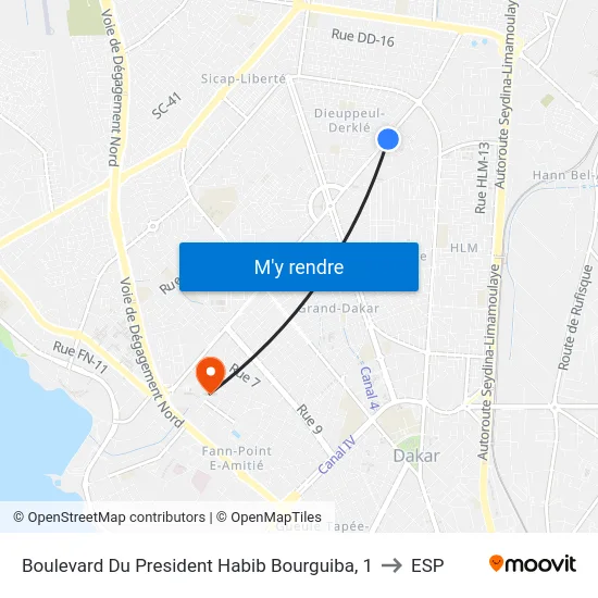 Boulevard Du President Habib Bourguiba, 1 to ESP map