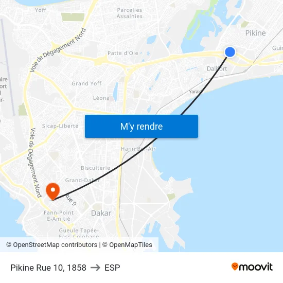 Pikine Rue 10, 1858 to ESP map