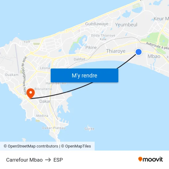 Carrefour Mbao to ESP map
