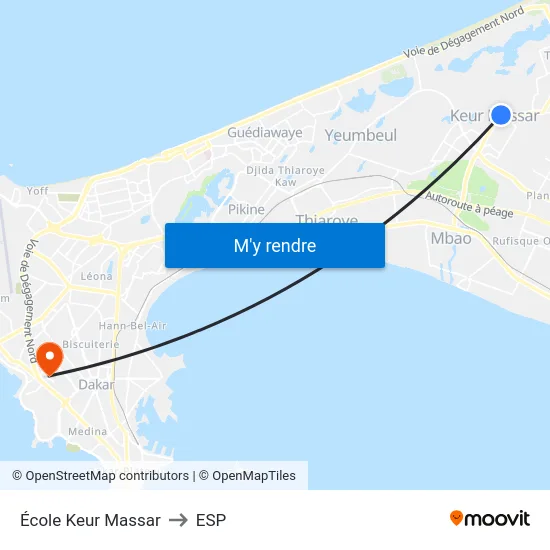 École Keur Massar to ESP map