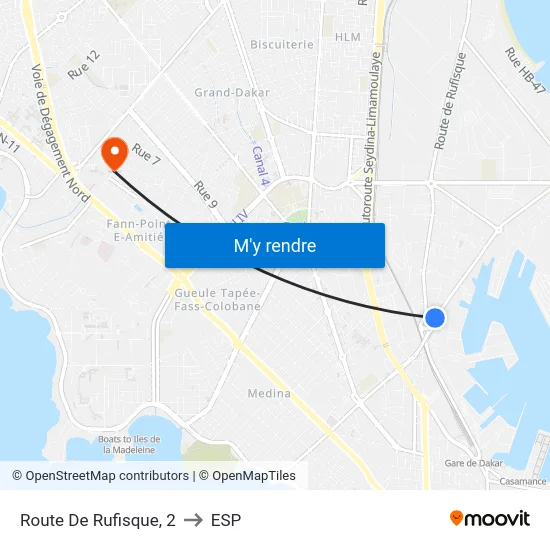 Route De Rufisque, 2 to ESP map