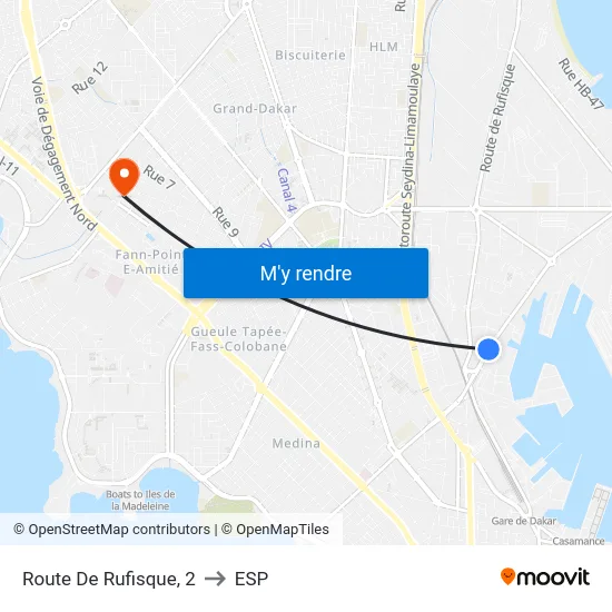 Route De Rufisque, 2 to ESP map