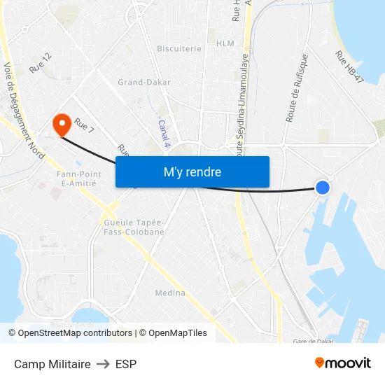 Camp Militaire to ESP map