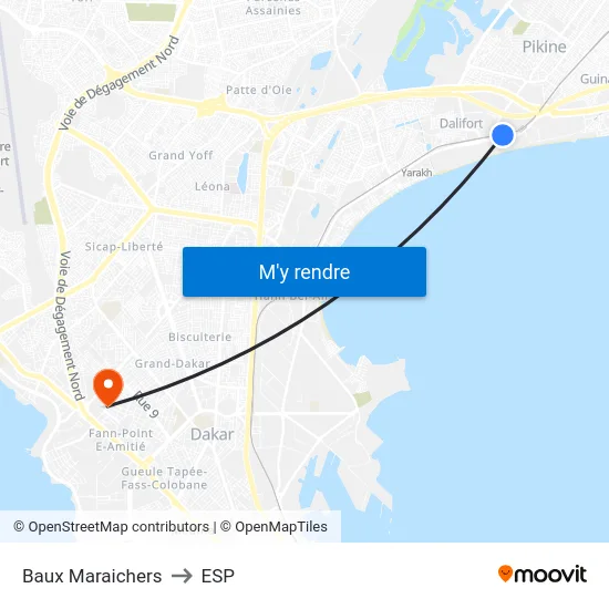 Baux Maraichers to ESP map
