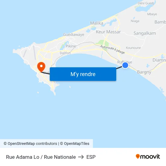 Rue Adama Lo / Rue Nationale to ESP map