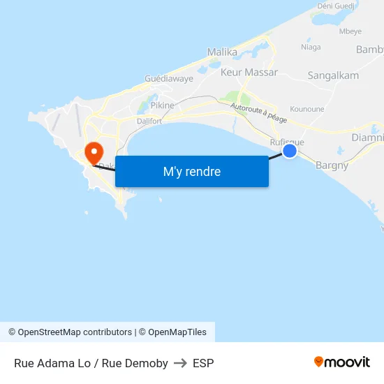 Rue Adama Lo / Rue Demoby to ESP map