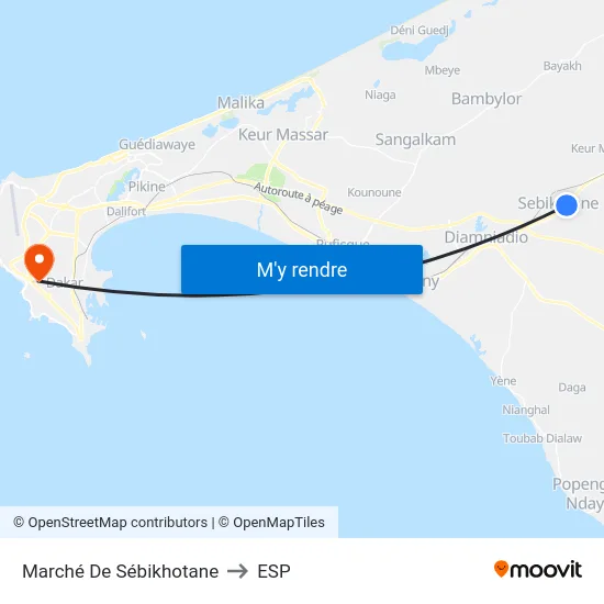 Marché De Sébikhotane to ESP map
