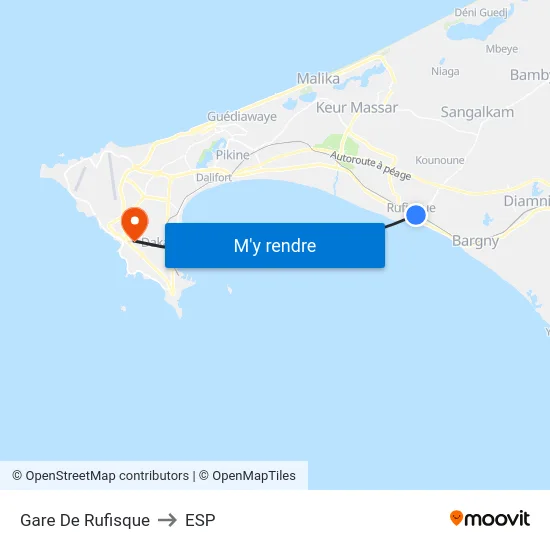 Gare De Rufisque to ESP map