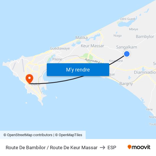 Route De Bambilor / Route De Keur Massar to ESP map