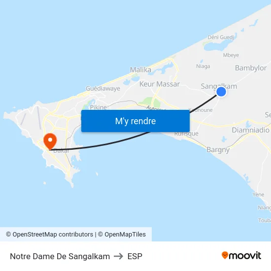 Notre Dame De Sangalkam to ESP map