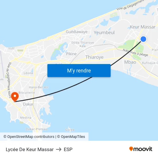 Lycée De Keur Massar to ESP map
