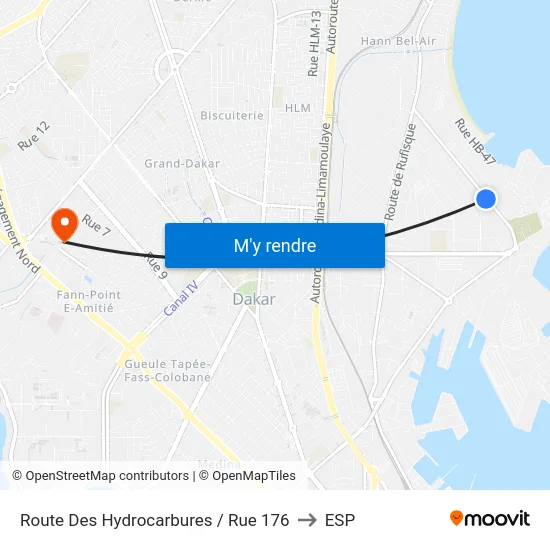 Route Des Hydrocarbures / Rue 176 to ESP map