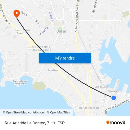 Rue Aristide Le Dantec, 7 to ESP map