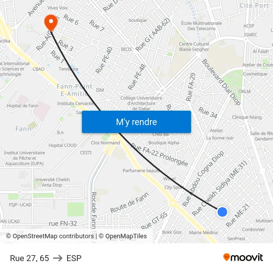 Rue 27, 65 to ESP map
